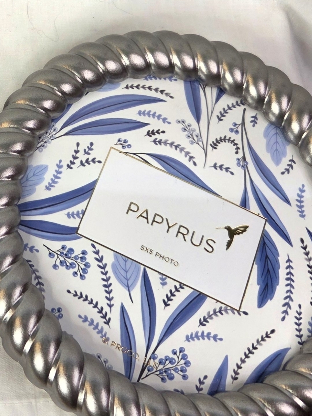 2 - Papyrus 5X5 Round Silver Metallic Twisted Rope Photo Frame Coastalcore NWT